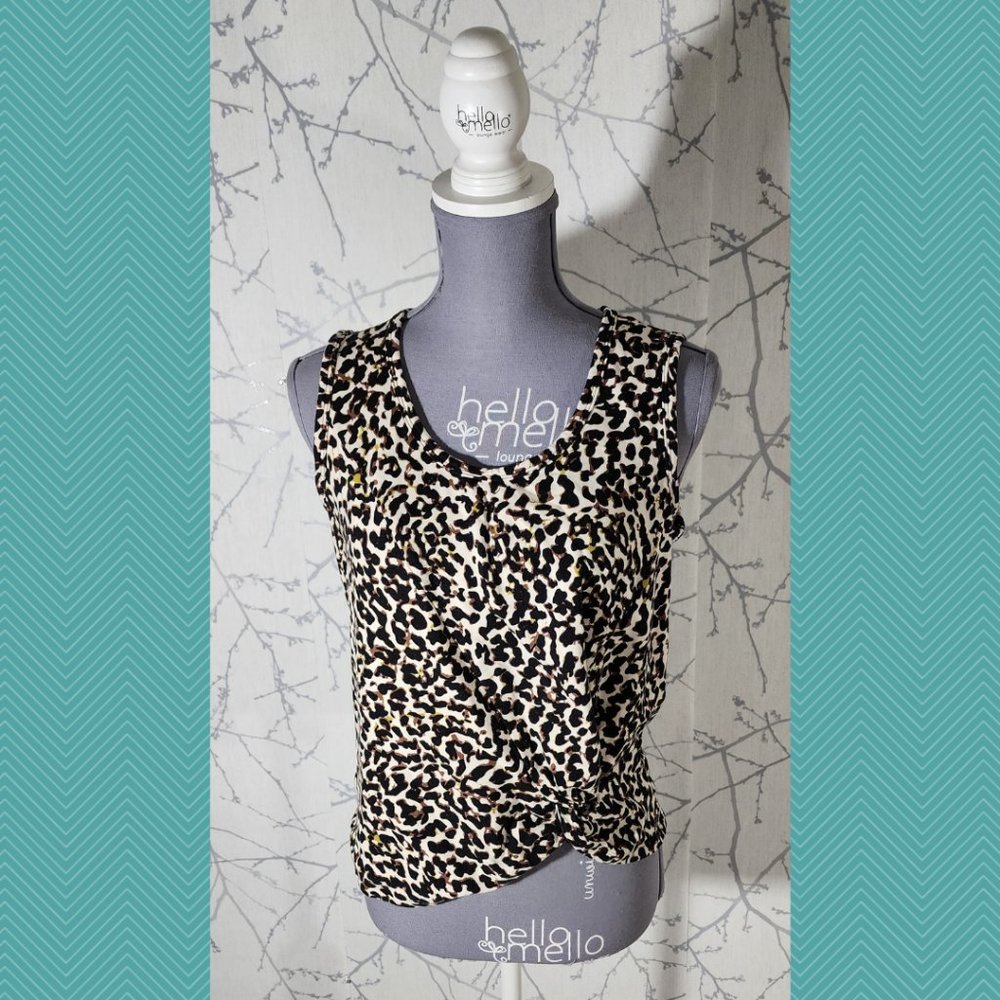 Cabi Leopard Print Twist Front Crewneck Tank